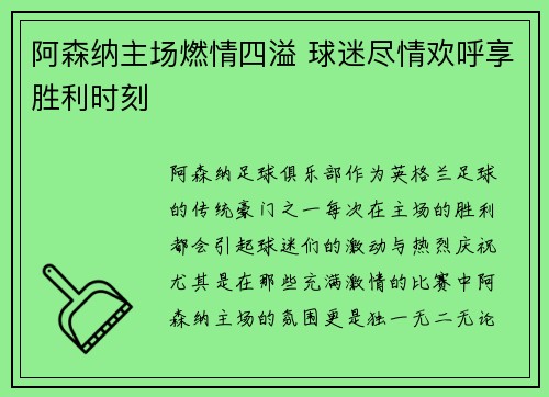 阿森纳主场燃情四溢 球迷尽情欢呼享胜利时刻