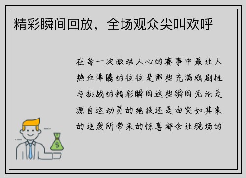 精彩瞬间回放,全场观众尖叫欢呼