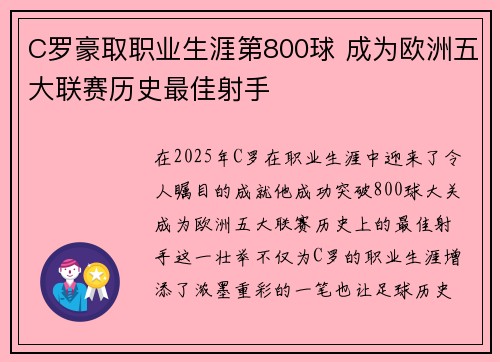 C罗豪取职业生涯第800球 成为欧洲五大联赛历史最佳射手