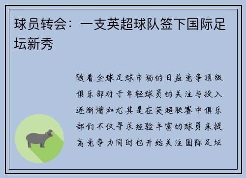 球员转会:一支英超球队签下国际足坛新秀